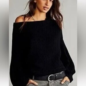 Free People Black chunky knit Cotton Blend Emmy Mock Neck Sweater Casual Cozy MD